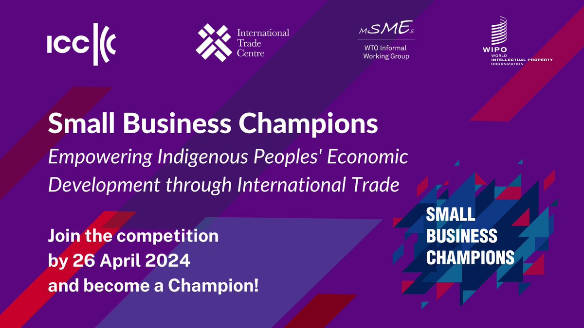 📢 Last call for businesses, business support orgs, and NGOs. If you empower Indigenous Peoples' economic development through int'l trade, you could be this year's #SmallBusinessChampion! Find out how to apply and what to include in your application ⬇️ bit.ly/SmallBusinessC…