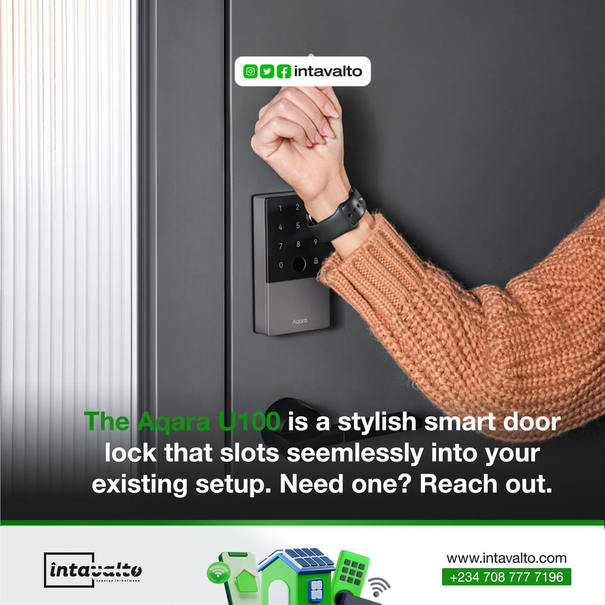 Sleek, secure, smart. Introducing the Aqara U100! Transform your home into a modern oasis of safety and convenience with this stylish and reliable smart lock. Get yours today! 

#U100
#HomeTech
#SmartHomeAutomation 
#SmartHome 
#SmartTech 
#intavalto⚡️