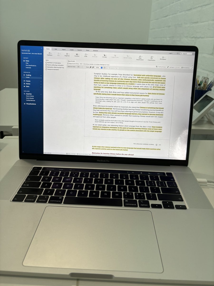 Taking a break coding my qualitative data and coding my literature review articles instead. I feel going between data analysis and reading theory / past literature, helps me to understand both better.