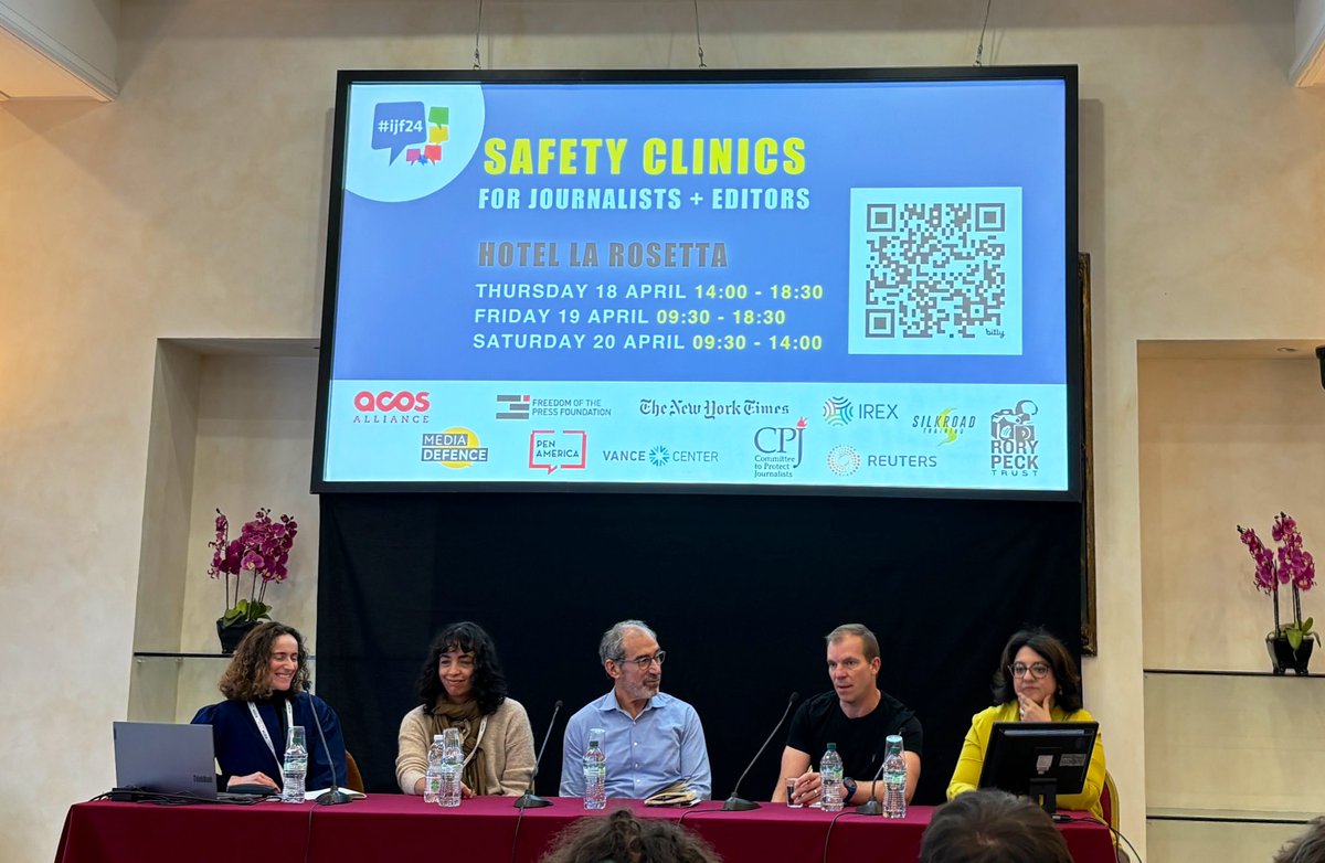 Today’s first session at #IJF was invaluable! Essentials of safety clinics include preparing for risks, building a safety framework & incorporating mental, physical, legal safety, all of which are crucial for journos. Deep thanks to @ACOSalliance & partners for their key efforts.