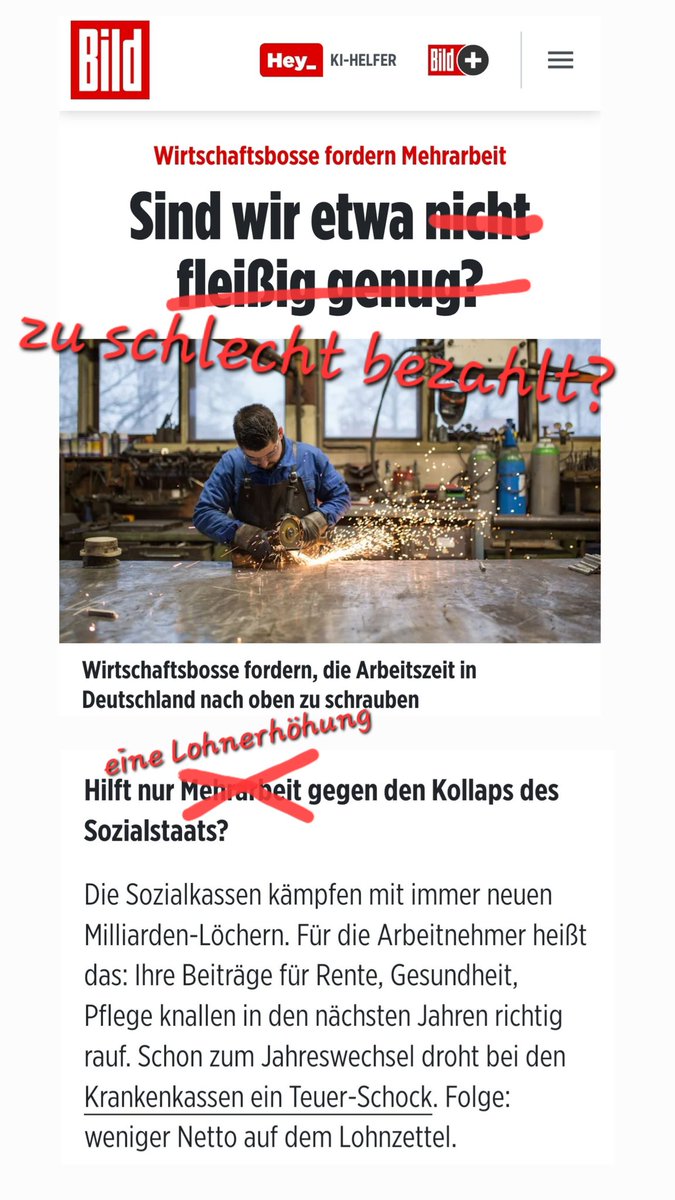 Wenn die eingezahlten Summen in die Sozialversicherungen steigen müssen, gibt es auch noch eine andere Lösung außer Erhöhung der Arbeitszeiten: Eine Erhöhung der Löhne! Daher fordere ich eine Erhöhung aller Löhne um mind. 2€ Brutto. Denn so steigen die Einnahmen der Kassen.