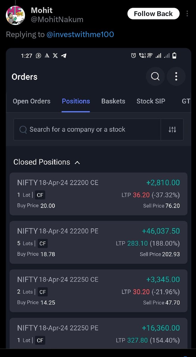 investwithme100's tweet photo. What a day !
Nifty 22200 pe 24 to 300 
Nifty 22250 pe 20 to 350 

So happy for you guys. 
Enjoy the gains.

#Nifty #Freaktrade https://t.co/AhTbtKLx6u