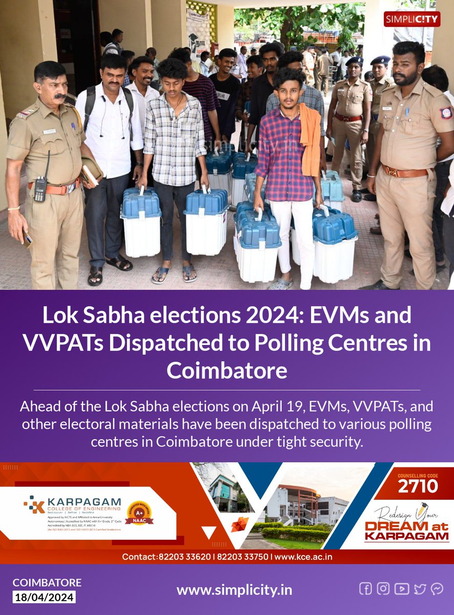 Lok Sabha elections 2024: EVMs and VVPATs Dispatched to Polling Centres in Coimbatore  simplicity.in/coimbatore/eng…