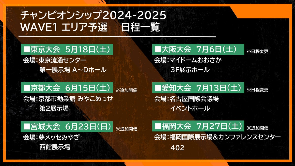 ☆お知らせ☆ 『チャンピオンシップ2024-2025 WAVE 1エリア予選』の
