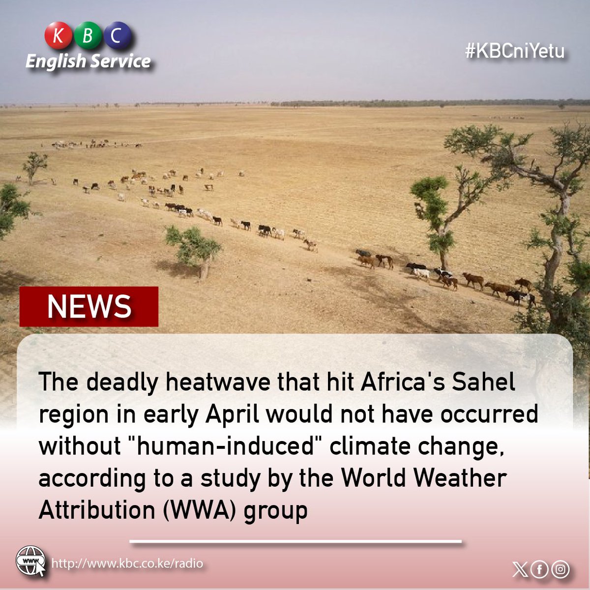 According to a study by the World Weather Attribution (WWA) group, the deadly heatwave that struck Africa's Sahel region in early April was directly linked to 'human-induced' climate change and would not have occurred without it. ^PMN #KBCEnglishService