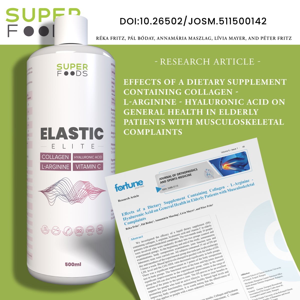 We are thrilled to announce that after two years of dedicated research, our study on the efficacy of our SuperFoods Elastic Elite dietary supplement has finally seen the light of day! Our article presenting the results of the research has been published in a prestigious