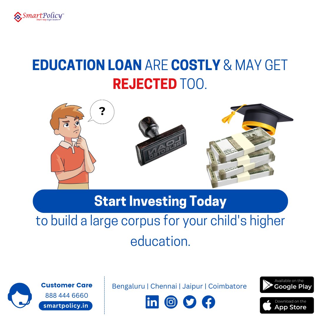 Start Investing Today💸 to build a large corpus for your child's higher education📖
smartpolicy.in
.

#smartpolicy #insuranceexpert #insuranceplanning #insuranceclaims #insuranceexperts #insurancepolicy #mutualfundssip #insurancemiami #insuranceadvisor #insurancequotes