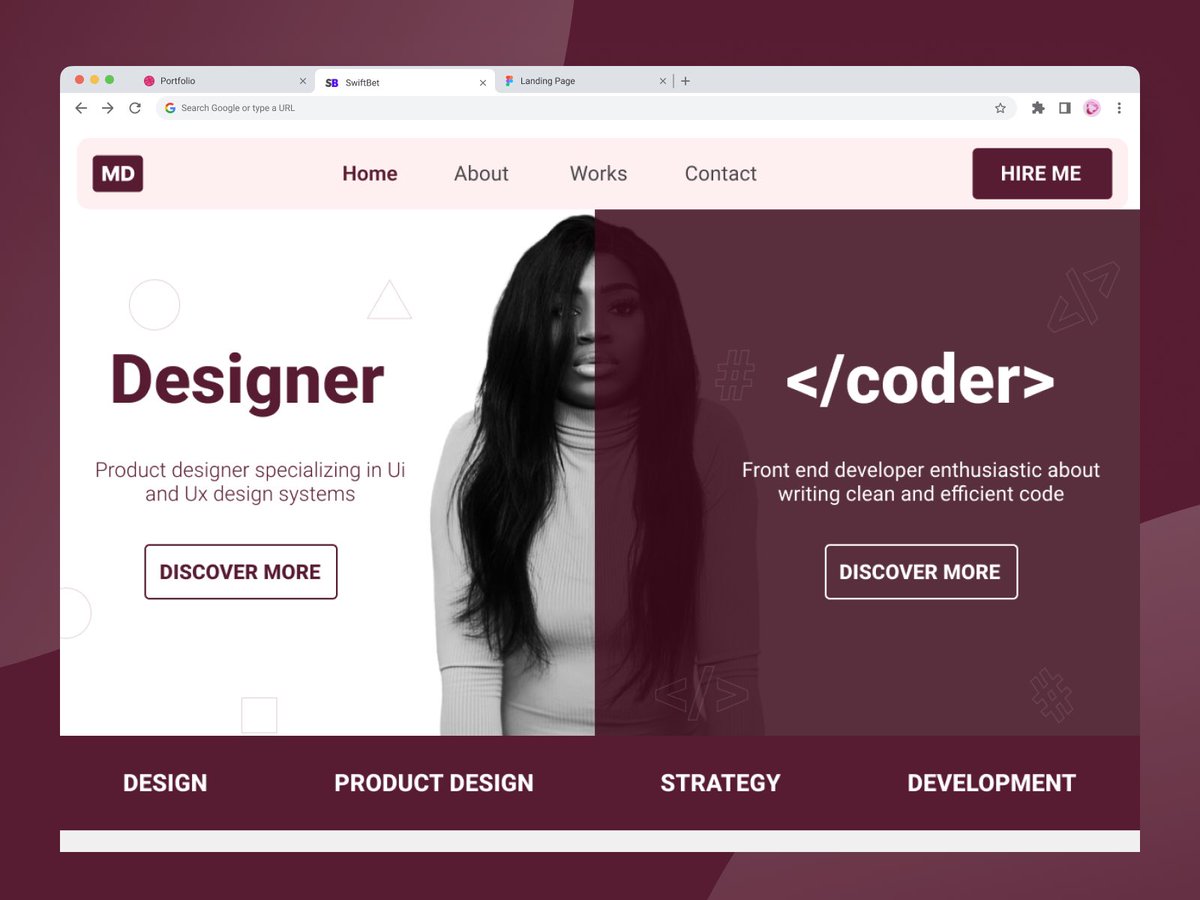 mboyi_anie's tweet photo. Day 7 and 8 
Working on the landing page of my portfolio website 
Good thing is I’ll build it subsequently 😁😁 
I paid a lot of attention on the theme and the prototype as well 
Let me know what you think https://t.co/Nh4Bk5iWQ8