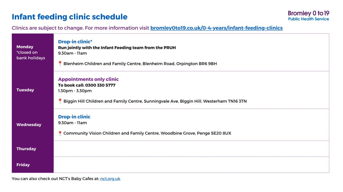 Our Infant Feeding Drop-In Clinics have now returned to their usual schedule. If you would like support with latching, tongue-ties, returning to work whilst breastfeeding or more, drop-in and speak to our fab team. More info on our website - link in the bio.