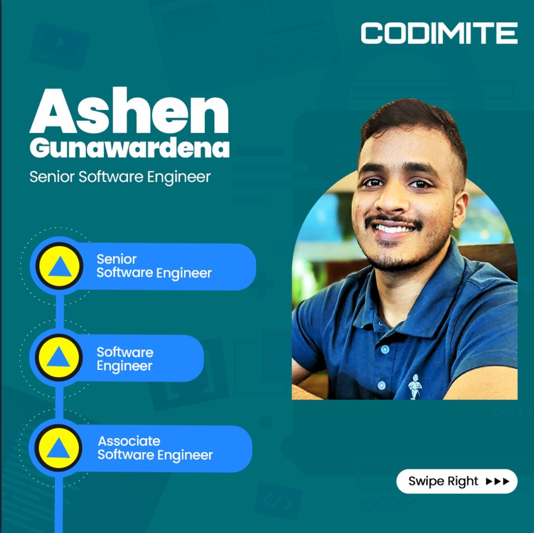 codimite's tweet photo. Say hello to Ashen! Hear his story and the experiences he gained throughout his journey at #Codimite.  

#EmployeeSpotlight #codimite #fyp #CodimiteJourney #foryou #srilanka #LifeAtCodimite #CareerGrowth #EmployeeTales #CompanyCulture https://t.co/ueP3neEsY7