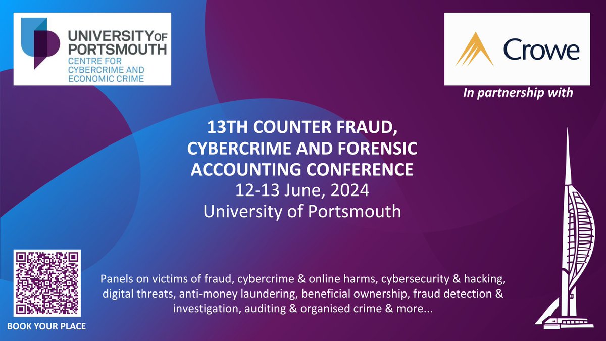 Centre for Cybercrime and Economic Crime (@uop_ccec) on Twitter photo 🧵The Centre for Cybercrime and Economic Crime <a href="/uop_ccec/">Centre for Cybercrime and Economic Crime</a> at the University of Portsmouth is hosting the 13thAnnual Counter Fraud, Cybercrime and Forensic Accounting Conference, 12-13 June 2024. 1/4
port.ac.uk/news-events-an…
#UoP_CCEC #UoP_CCEC_CONF24 🧵The Centre for Cybercrime and Economic Crime <a href="/uop_ccec/">Centre for Cybercrime and Economic Crime</a> at the University of Portsmouth is hosting the 13thAnnual Counter Fraud, Cybercrime and Forensic Accounting Conference, 12-13 June 2024. 1/4
port.ac.uk/news-events-an…
#UoP_CCEC #UoP_CCEC_CONF24