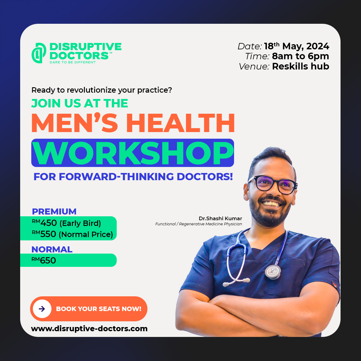 Dive into the dynamic world of men's health.
Invest in your future as a pioneer in men's health. 

Secure your seat now! 
disruptive-doctors.com/mens-health-wo…

#MensHealth #DoctorsWorkshop #HealthcareRevolution #ForwardThinkingDoctors #UpskillNow
