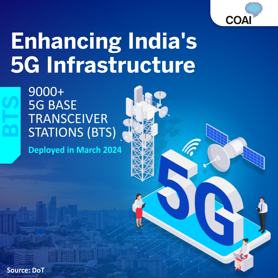 India Powers Up #5G Infrastructure! With the latest figures from @DoT_India , over 9000 Base Transceiver Stations (#BTS) were deployed in March 2024, marking a significant leap in network readiness.