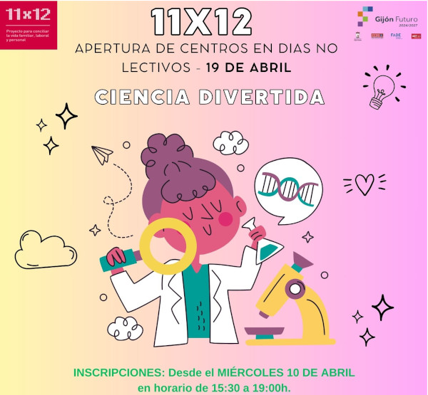 📝 Último día para inscribirse al Proyecto 11x12. 'Ciencia Divertida'. 🧪 Los niños y niñas descubrirán los secretos de la naturaleza, la química y el universo. 📅 19 de abril (día no lectivo) Toda la información aquí: ℹ️👉 gijon.es/es/eventos/pro…