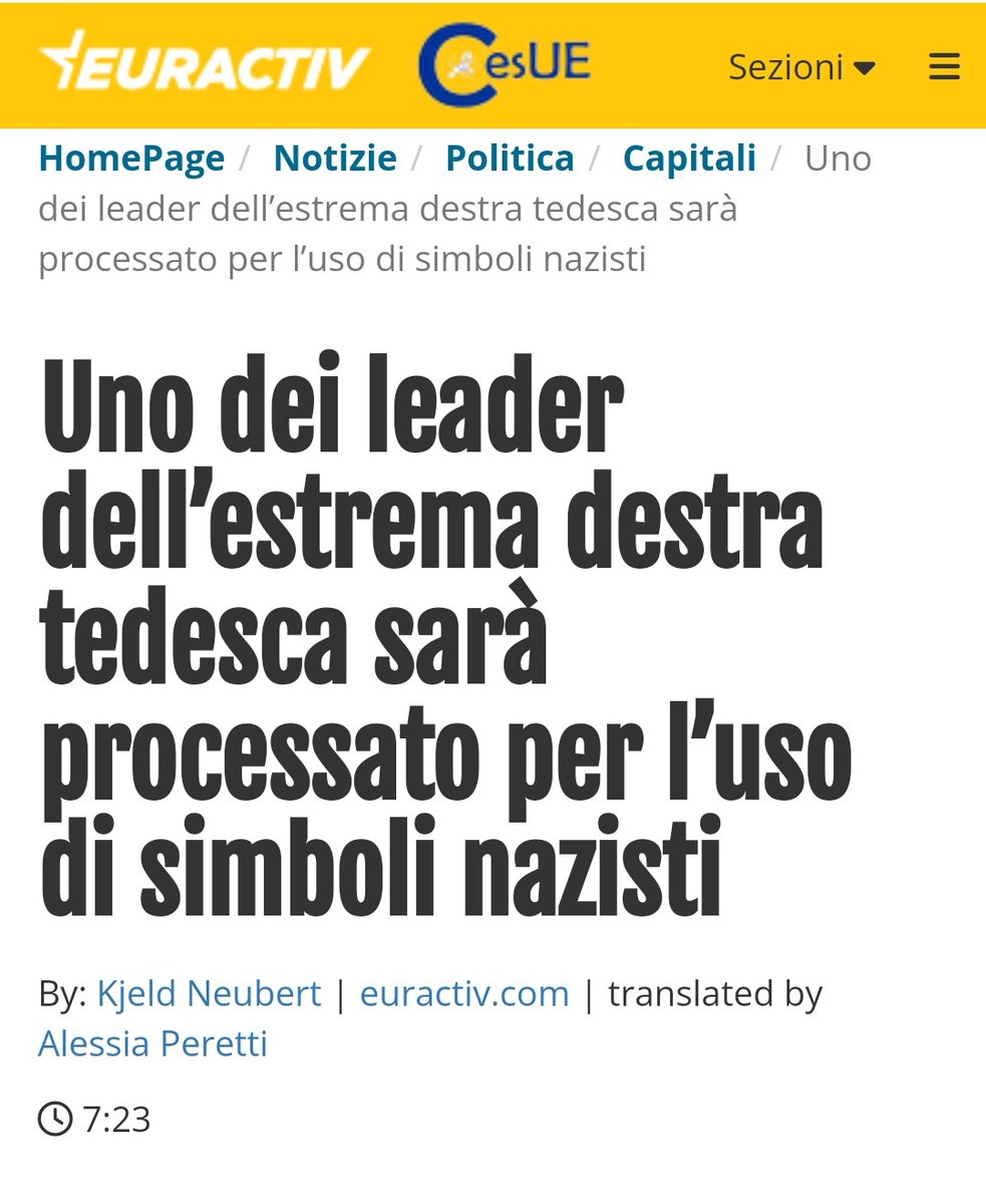 Quindi in Italia abbiamo Galeazzo Bignami, che si è travestito da nazista e ora è al governo, mentre in Germania Björn Höcke, una delle figure di spicco del partito di estrema destra tedesco AfD, sarà processato per l'uso di simboli nazisti. #matrice