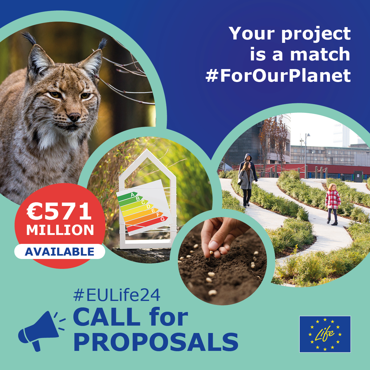 Bring your green dreams #ForOurPlanet to life! Today, we are launching the #EULife24 call with €571 million for project proposals focused on: 🏞️ Nature protection ♻️ #CircularEconomy ⛈️ #ClimateAction 💡 Clean energy Learn more and apply 👉 europa.eu/!XmGB3X