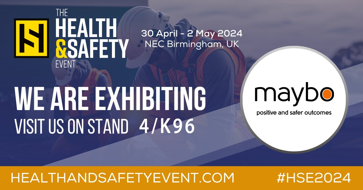 Maybo will be exhibiting at the The Health & Safety Event in Birmingham, 30 Apr to 2 May. Drop in at stand 4/K96 to take advantage of trial access to some of our online training. See you there!

#MayboTraining #RiskReduction #BehaviourManagement #WorkplaceViolence #HSE2024