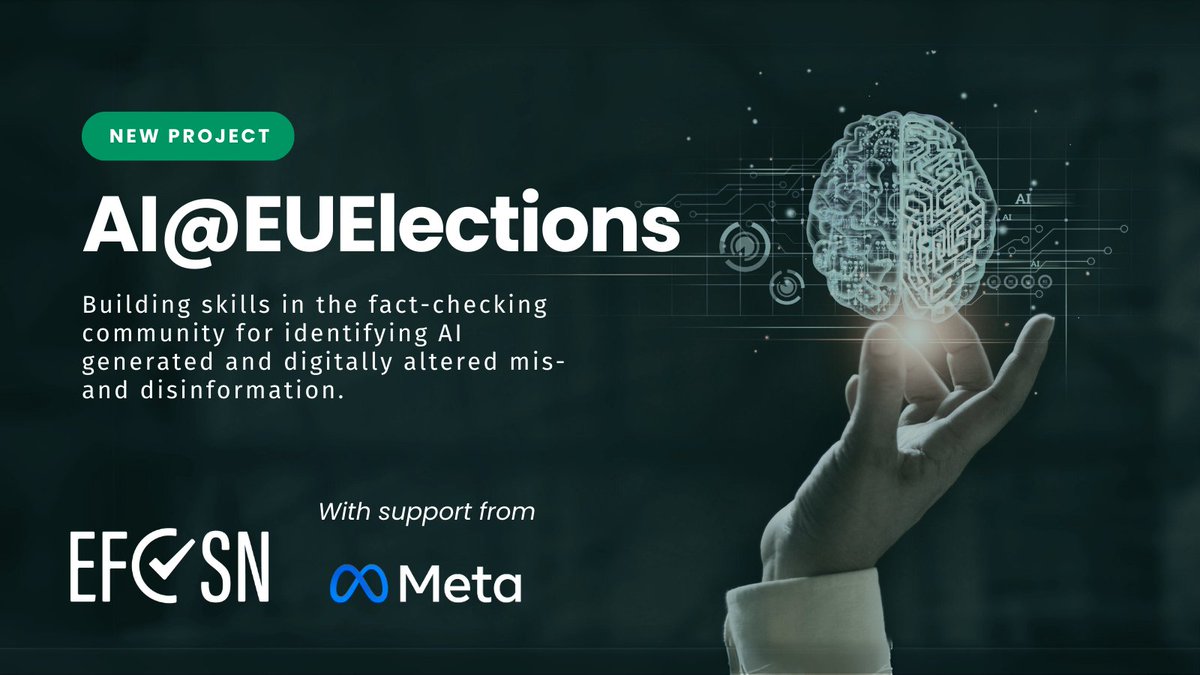 📢 We're excited to announce a new project funded by Meta called AI@EUElections. Our goal is to strengthen the abilities of our fact-checking community and inoculate the public against AI generated and digitally altered disinformation ahead of the EU Parliament Elections. 🇪🇺🗳️