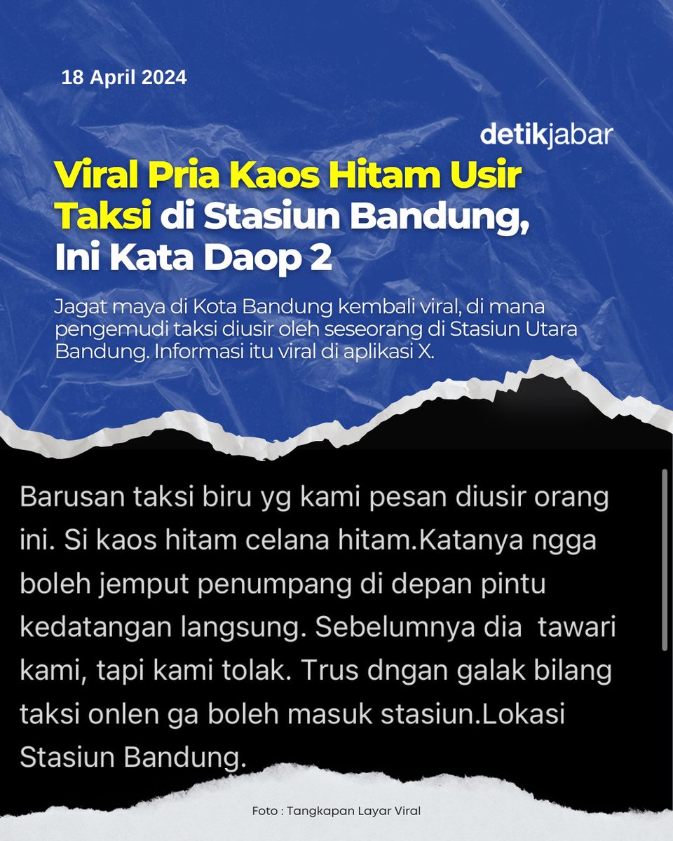 PT KAI Daop 2 Bandung melalui Manager Humas Daop Bandung Ayep angkat bicara terkait informasi viral itu.

“Kami tegaskan taksi online dan Blue Bird tidak ada larangan, silakan masuk,” kata Ayep via sambungan telepon.