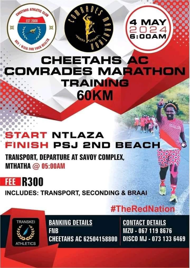 Bantu basePhondweni this one of for you!! Amasi abakwe elangeni!! Comrades Training Run with @club_cheetahs make sure you register!! #TheRedNation