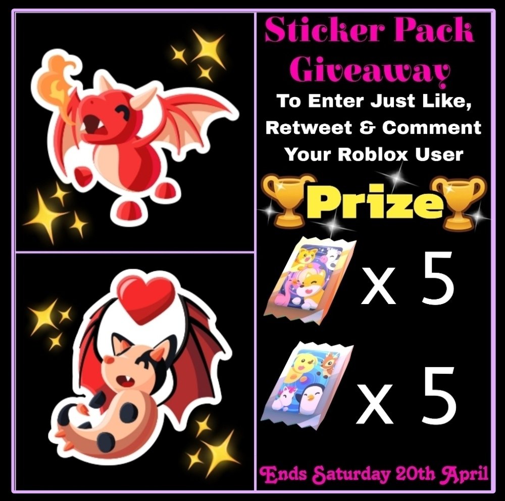 Wishing Adopt Me was still doing Thursday updates 🌠 I want to decorate my profile already 😅 
I've put together a little giveaway to help a couple of you get some stickers 💖 

I'll pick 2 winners on Saturday 🏆 Good Luck 🍀 #adoptme #adoptmegiveaways