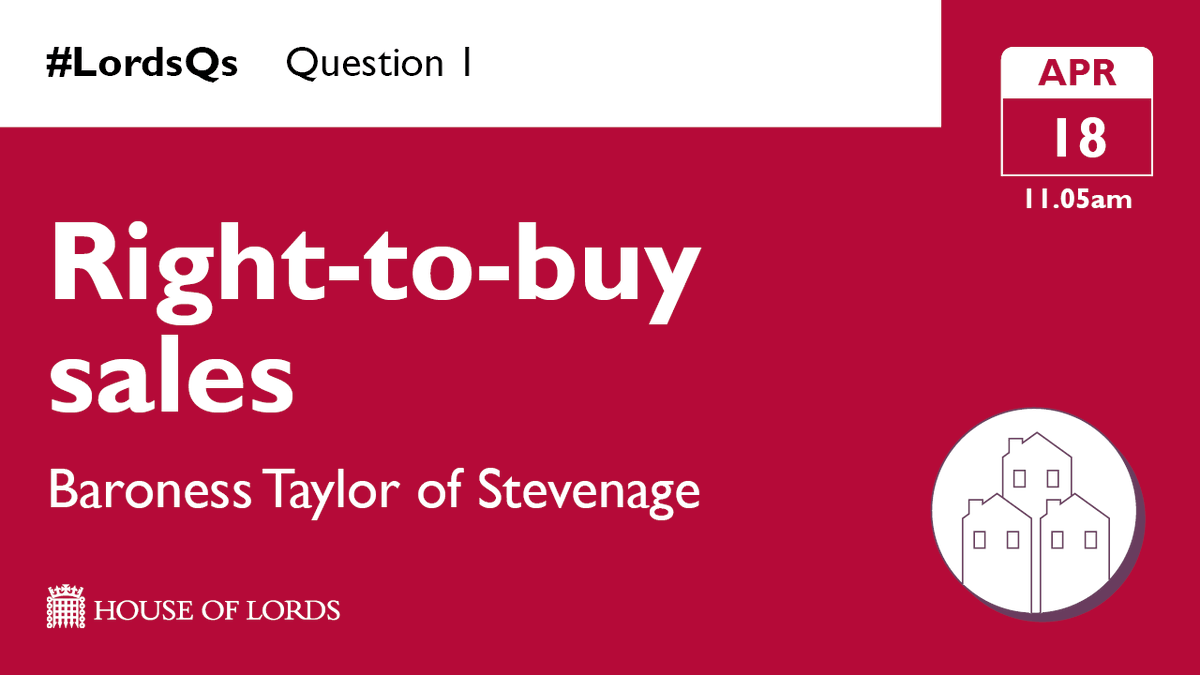 ❓ In #LordsQs from 11.05am: Social housingon the agenda as @SharonStevenage questions government on removing the right of local authorities to retain 100% of receipts from right-to-buy sales. 📺 Watch online at the link in our bio 1/4 🔽