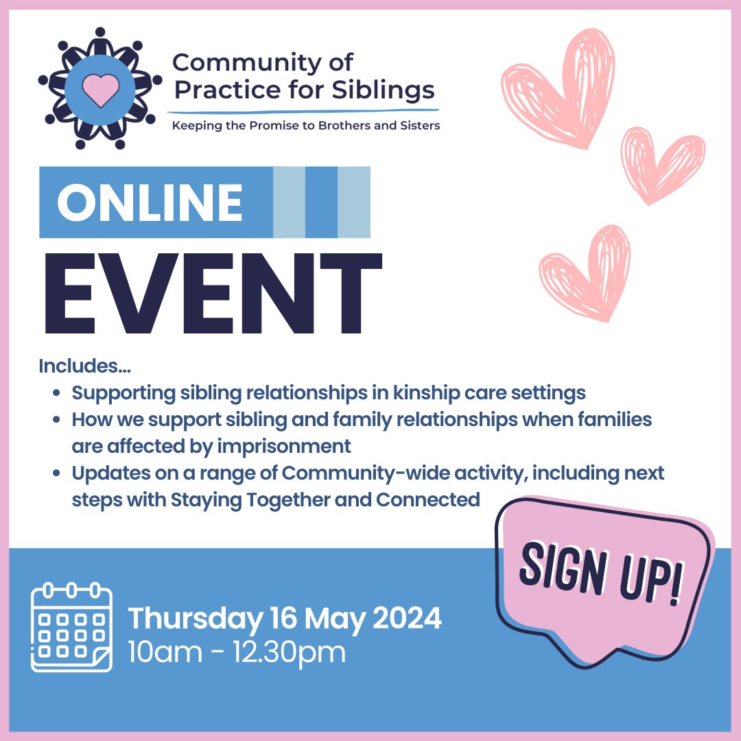 Come join the growing Community of Practice for siblings! Sign up here ➡️ bit.ly/Community-of-p… for the next online event on Thursday 16 May at 10am - #Brothers #Sisters #StandUpForSiblings