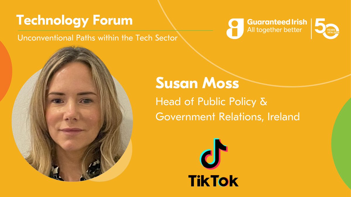 The Guaranteed Irish Technology Forum is less than one week away! Susan Moss Head of Public Policy & Government Relations in Ireland is one of our amazing panelists. Before joining TikTok Susan spent six years working in policy and communications. hubz.li/Q02t9fZQ0