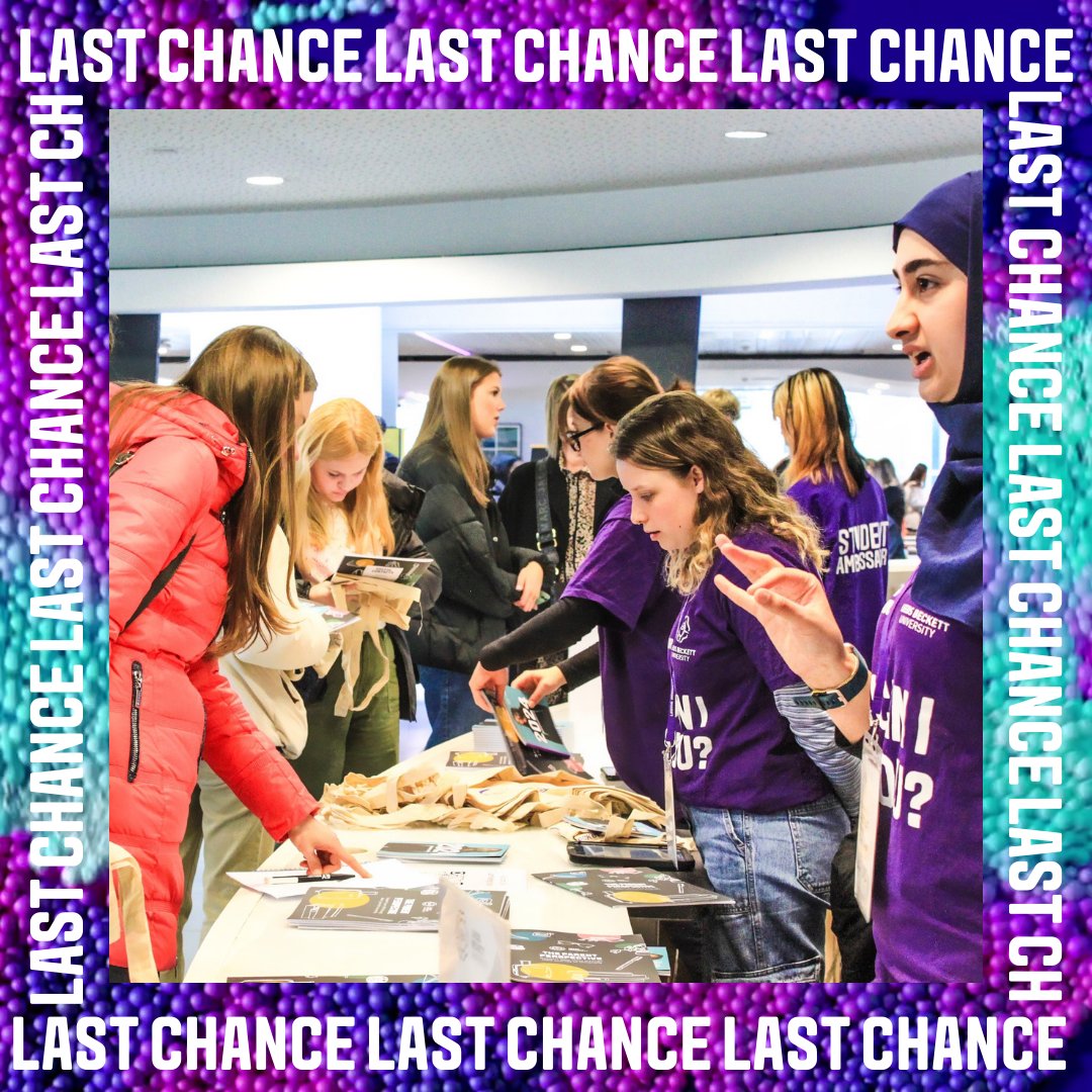 Secure your spot for our final Applicant Day on Saturday 20 April! 🗓️Experience campus life, meet course staff, start making friends early and explore the opportunities awaiting you at Leeds Beckett. Book now! 🌟 leedsbeckett.ac.uk/events/open-da…