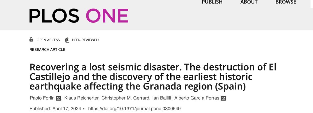 📬paper alert: PLOS ONE atricle on a medieval 'Lost Earthquake' in Andalucia with Paolo Forlin @ArcDurham and Univ. of Granada #openaccess