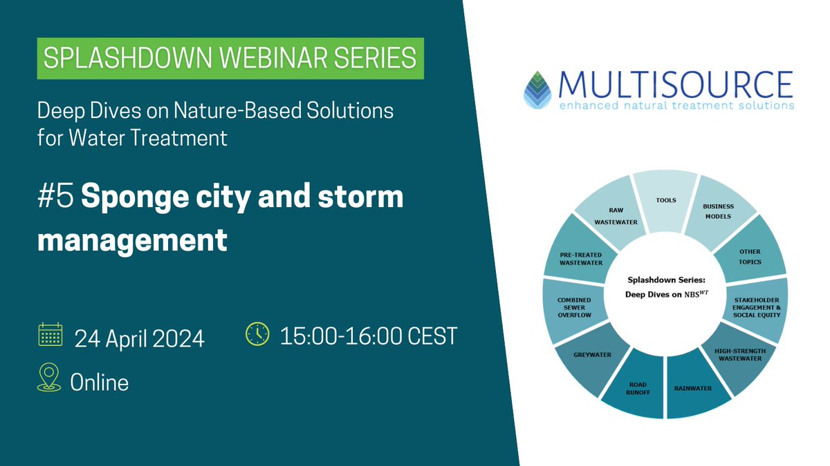 🌱If you enjoyed our previous editions of <a href="/MultisourceEu/">MULTISOURCE 🇪🇺</a>  #SplashdownWebinar, join the ⏭️ edition under the theme ‘Sponge City &amp; Storm Management’.

💧Excellent speakers will delve into real-world case studies demonstrating effective #stormwater management &amp; #water resilience