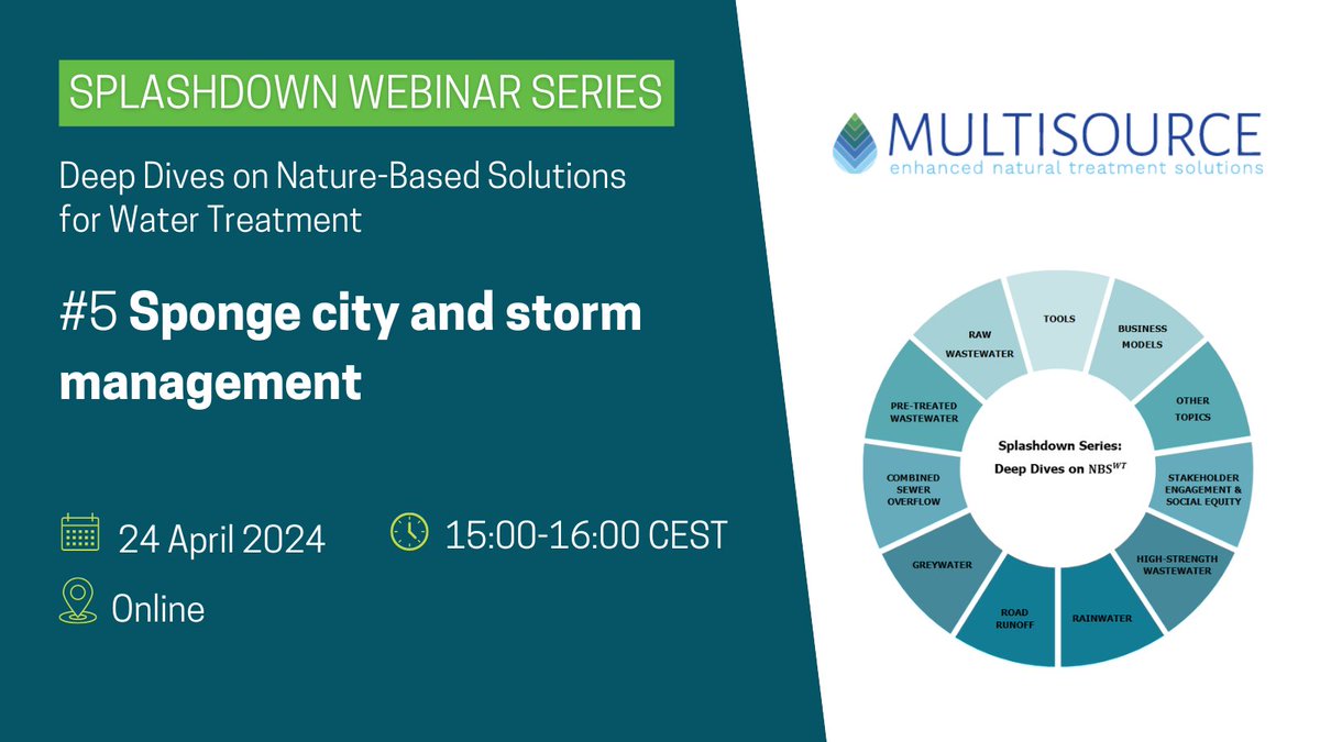 🌱If you enjoyed our previous editions of @MultisourceEu #SplashdownWebinar, join the ⏭️ edition under the theme ‘Sponge City & Storm Management’. 💧Excellent speakers will delve into real-world case studies demonstrating effective #stormwater management & #water resilience…