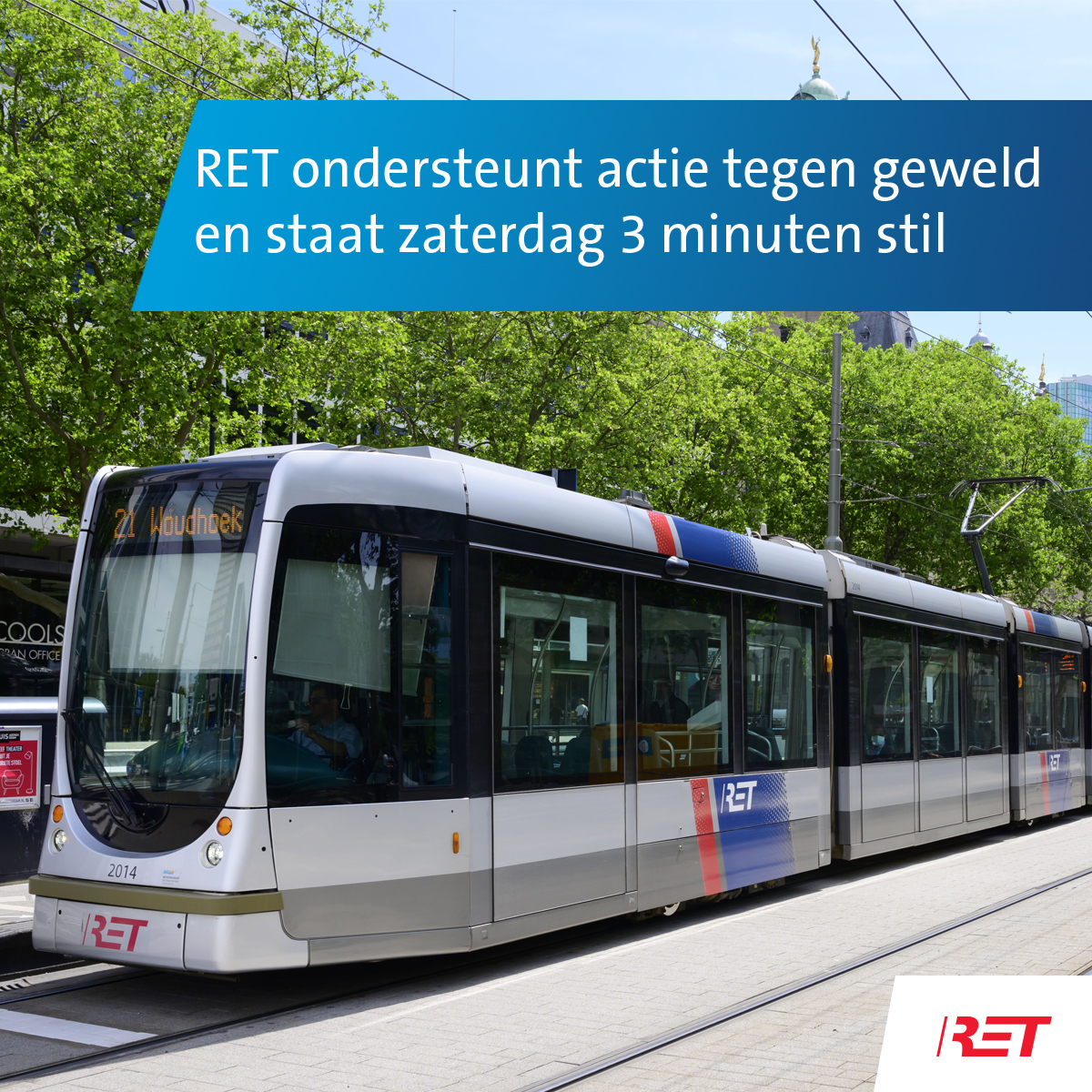 Aanstaande zaterdag staan onze voertuigen om 22.30 uur 3 minuten stil, om een duidelijk signaal af te geven. Geweld tegen collega's moet stoppen, handen af van onze mensen! Laat onze collega’s gewoon hun werk doen. Voor onze reizigers.

➡ corporate.ret.nl/nieuws/ret-sta…