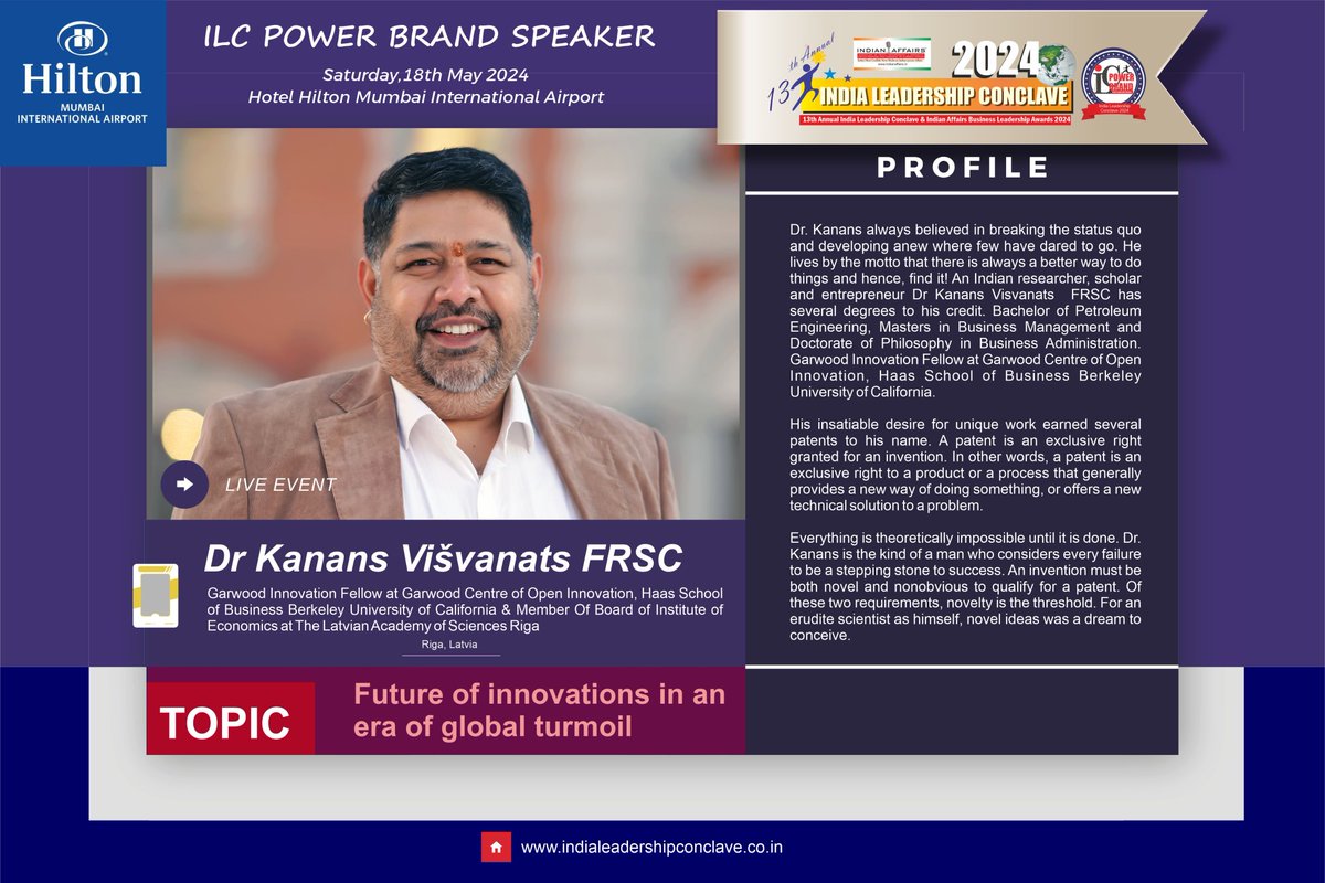 Indian_Affairs's tweet photo. Future of innovations in an era of global turmoil. @DrKannanVish will share his perspective on the pace of Innovations in an world that is divided by trade deficit, war &amp; regime of expansionism. #WorldPeace #IndiaLeadershipConclave #IlcPowerBrands #economy  #ClimateCrisis https://t.co/KvNcGdL0aX