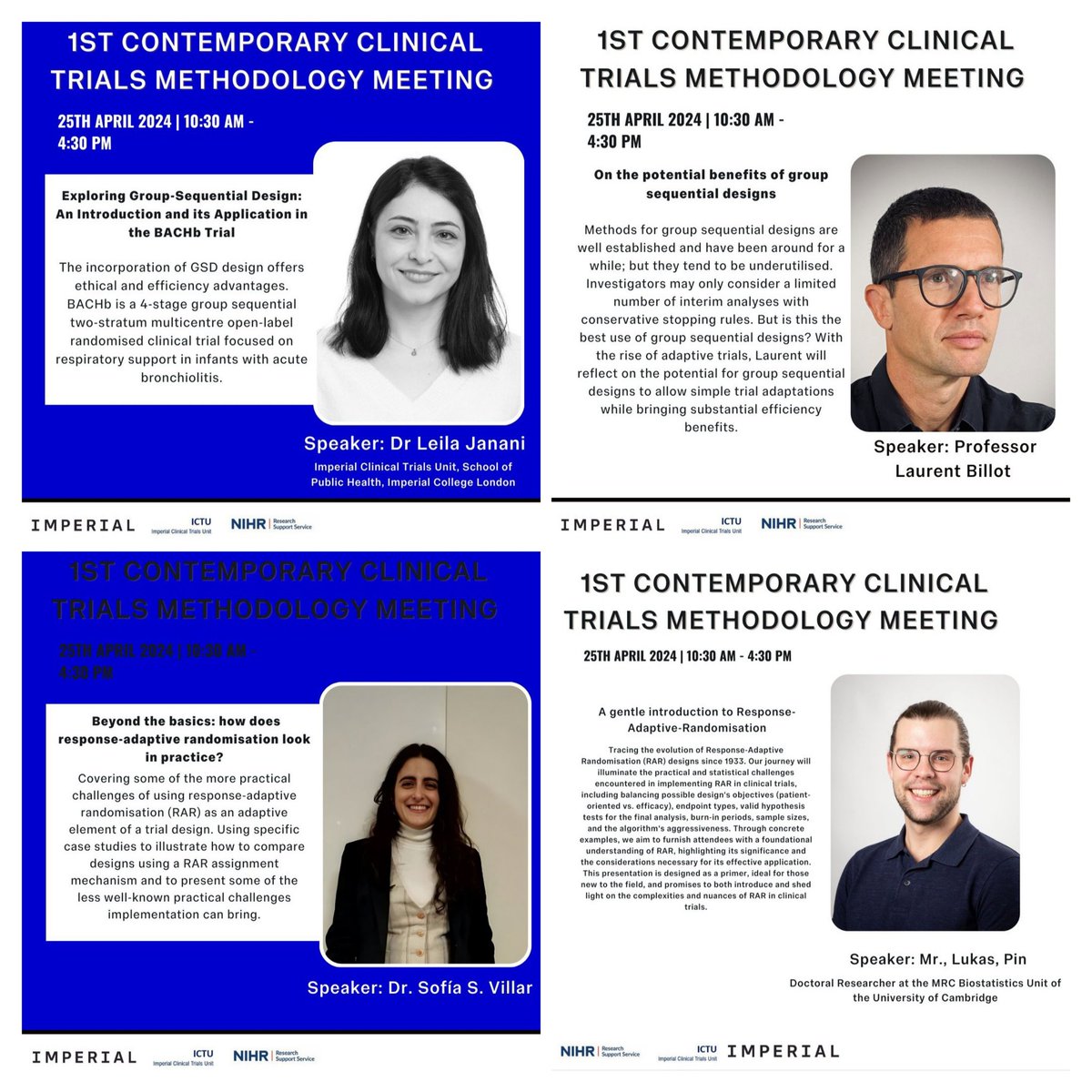 Let the countdown begin⏱️. One week until our first National Contemporary Clinical Trials Methodology meeting. Looking forward to hearing from some fantastic speakers. Including 👇🏼 @stats_ci @LeilaJTF @LaurentJBillot @SofiaSVillar1 @PinLukas96