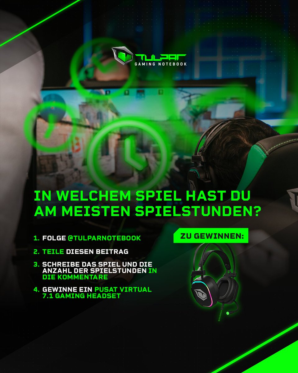 🎁Giveaway TIME 🕐
Bei nichts fliegt die Zeit so schnell wie beim Zocken. 

Doch in welchem Game habt ihr die meisten Spielstunden? 
Kommentiert euer Game + die Zeit und gewinnt mit etwas Glück ein neues Gaming-Headset von Tulpar.