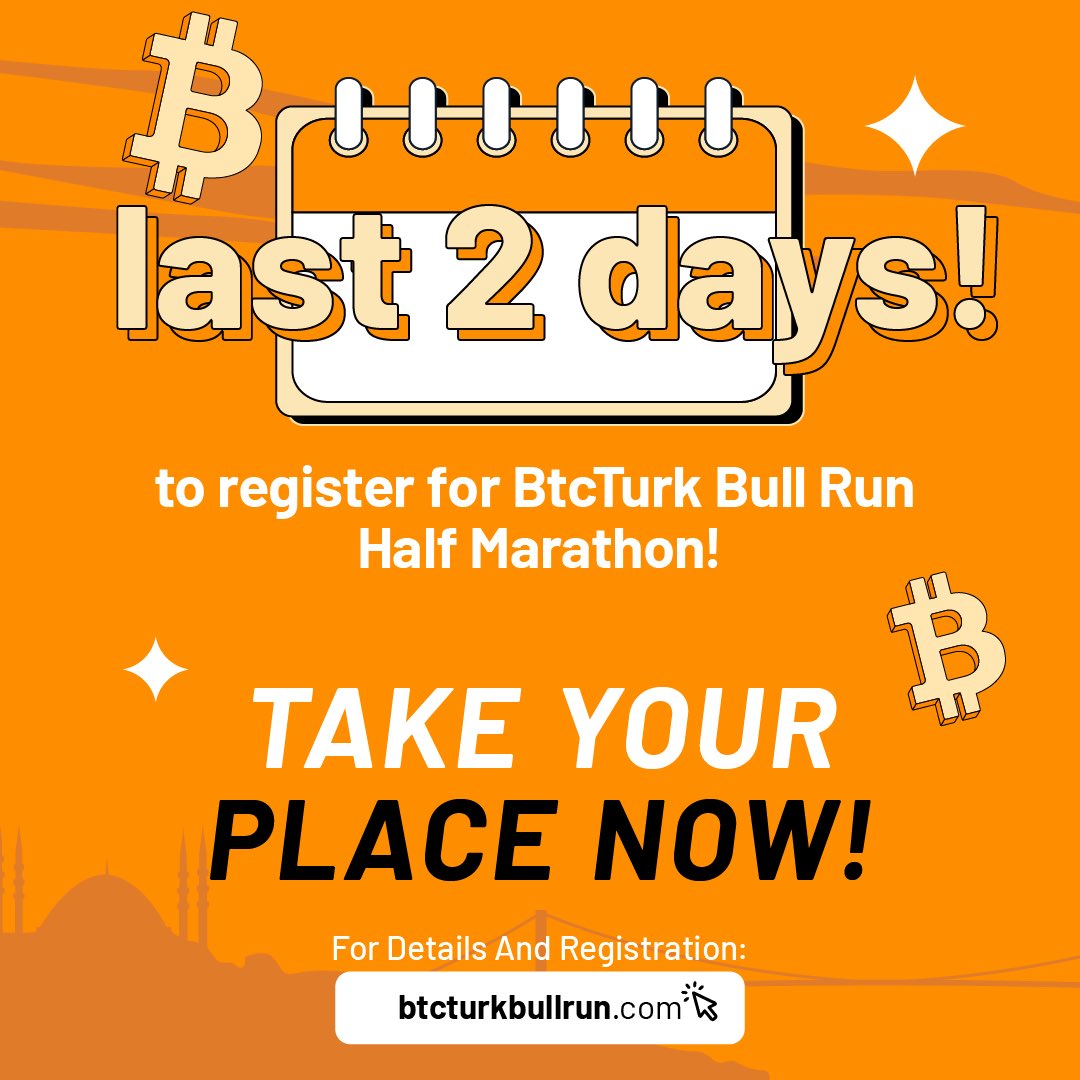 BtcTurk Bull Run Half Marathon registration ends in 2 days! ⏳

Register now at btcturkbullrun.com and have a chance to win one of 238 prizes worth a total of 2.1 Bitcoin while celebrating the #Bitcoin halving.

For details and registrations: btcturkbullrun.com…