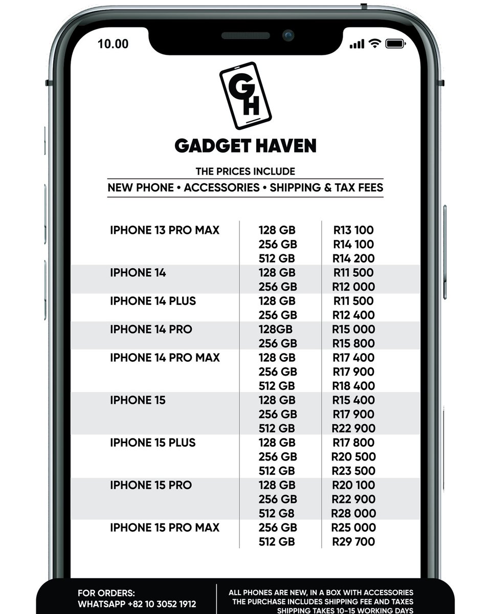 Here are the prices for the rest of the iPhones available. Tell your friends, retweet, tell your men, yonkimuntu. I promise you no reseller will beat these prices🥹🥹asiphatheni ama-iPhone sonke guys. Thengela nenja yakini💛💛