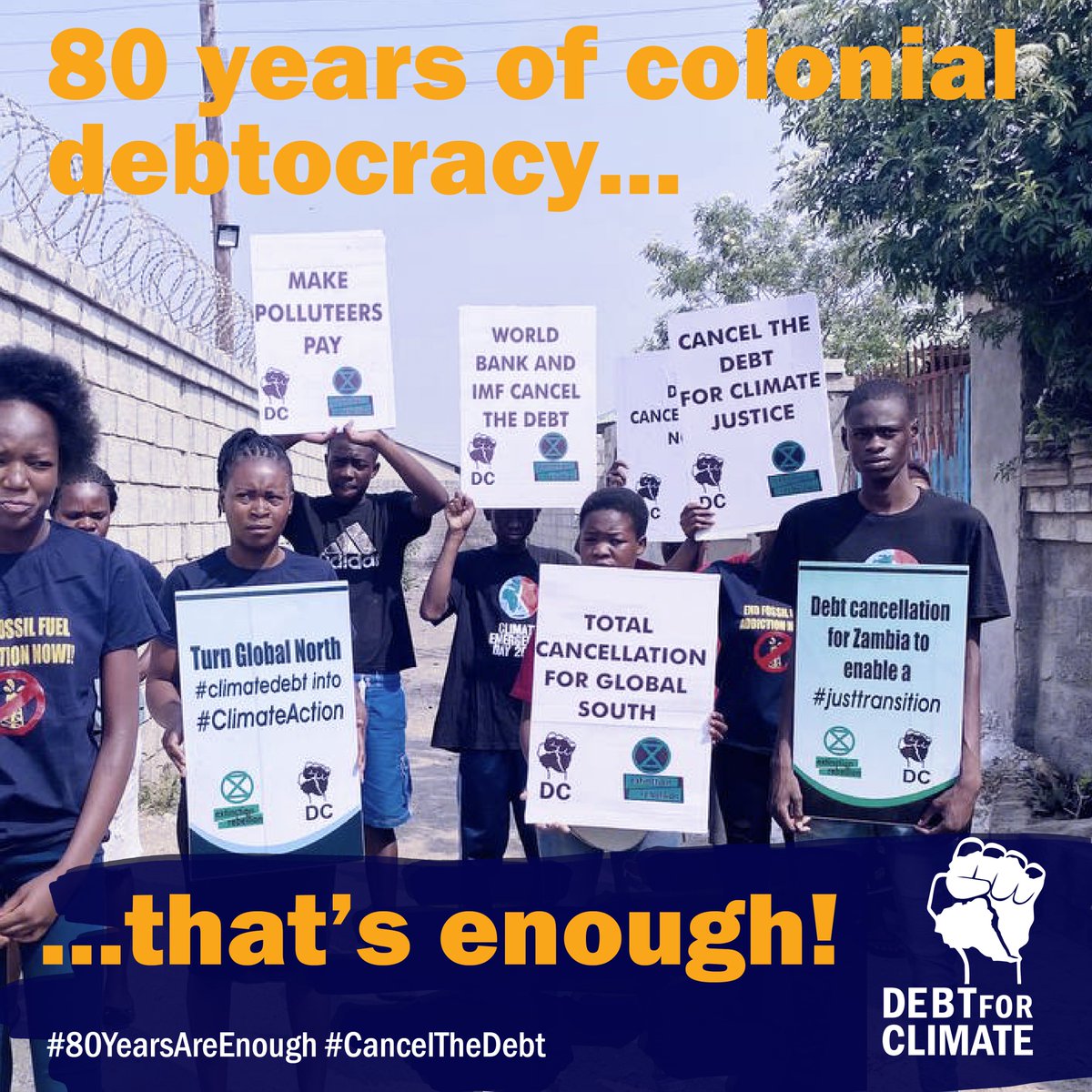 (german below) @IMFNews & @WorldBank - 80 years of economic exploitation is enough! For 80 years the #IMF & #WorldBank have screwed over Global South countries by trapping them in massive debt, forcing them to exploit their people & environment. #80YearsAreEnough