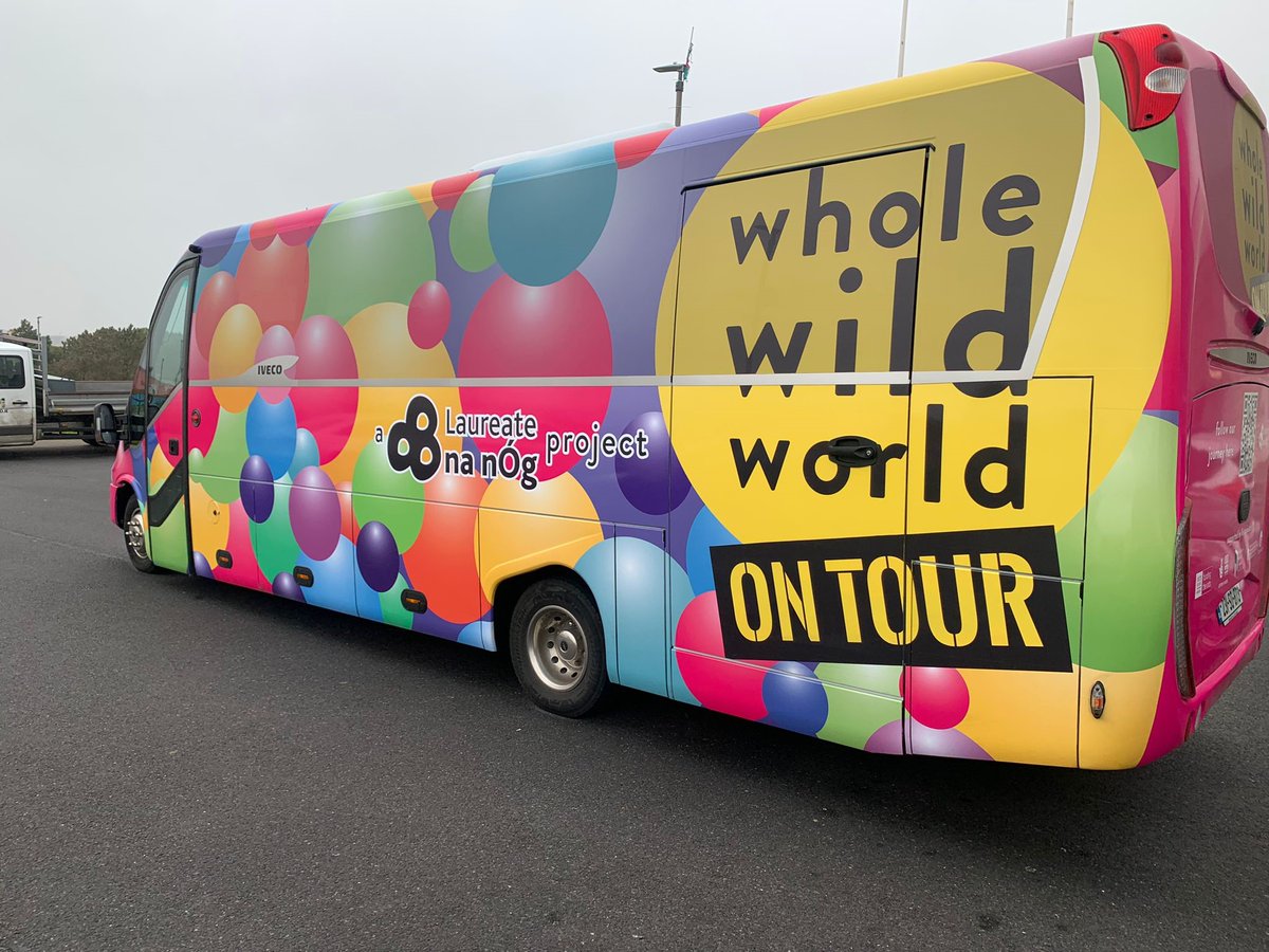 The wheels on the bus go ... Whole Wild World! Great excitement in #Belmullet Library and @arasinisgluaire with the arrival of the @LaureatenanOg #WholeWildWorld tour. A warm Belmullet welcome to author @PForde123. 
#DiscoverIreland #WildAtlanticWay