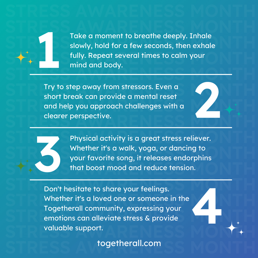 Feeling #stressed? You're not alone. This #StressAwarenessMonth, prioritize your #mentalhealth with @Togetherall. Join a supportive community to share, learn, and grow together. Your well-being matters - let's navigate this journey together. Join now at togetherall.com