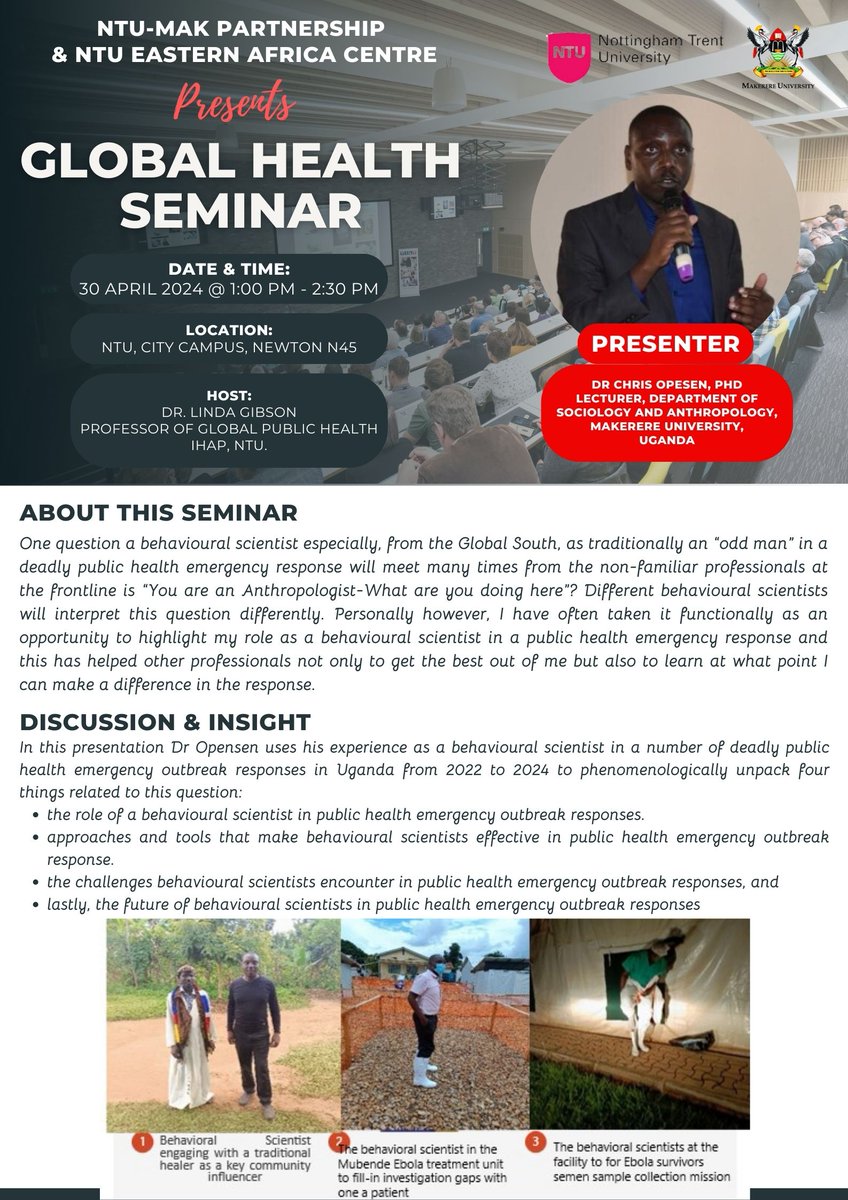 NTU-MAK Partnership & NTU EAC presents 'Global Health Seminar' - Tuesday 30th April 2024 13.00pm - 14.30pm (GMT) NTU City Campus, Newton N45