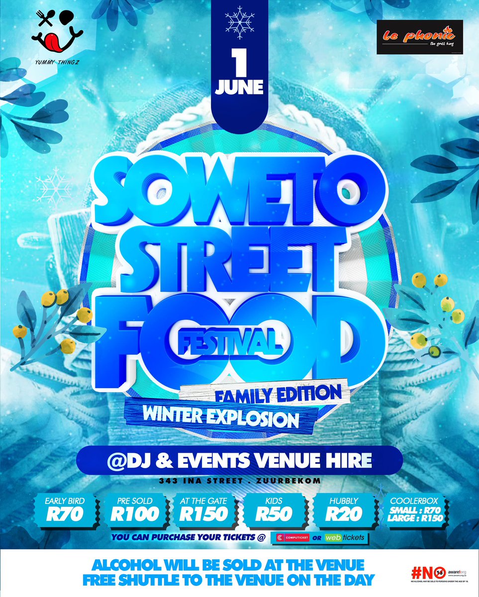 Foodie_ofnote's tweet photo. Hey fam ❤️

The biggest food event this winter 😋..Yummy Thingz and Le Phonic present the SOWETO STREET FOOD FESTIVAL winter edition.

R70 pre-sold tickets are now at Computicket.

Fashion • Art • Music • Food and alot of Entertainment. 
-Soweto meets Westrand ❤️ https://t.co/pls09nOtNN
