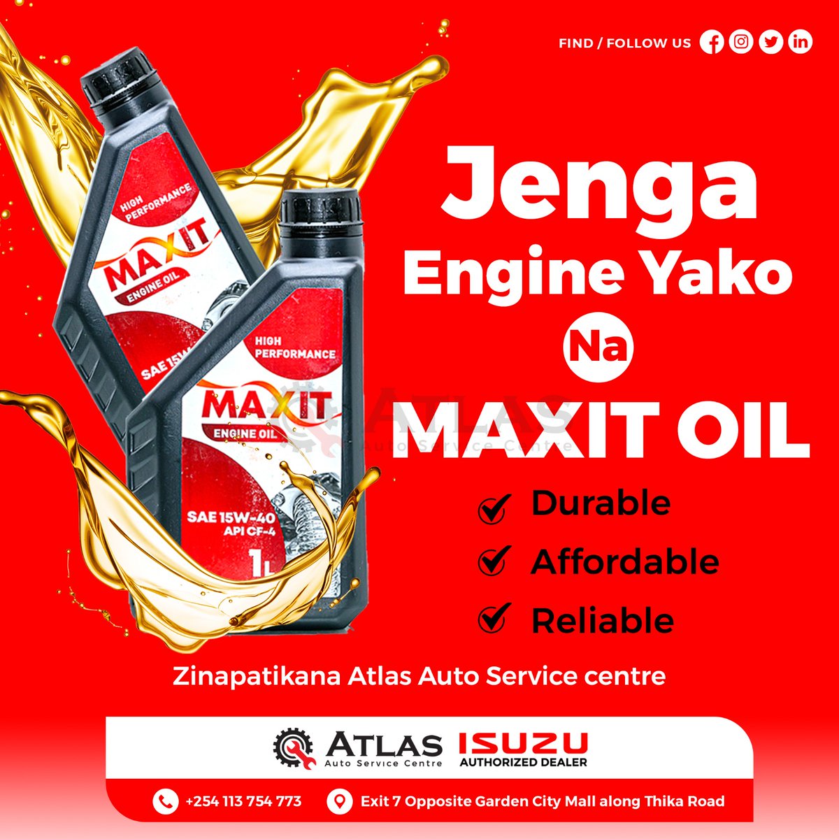 Build a strong foundation with your engine using MAXIT OIL!💪🚗Fuel your ride with durability, affordability, and reliability.Swing by @Atlasautocentre today and give your car the care it deserves.#howcanwehelp #garage #isuzu #MAXITOIL #EngineHealth #dollars #jowie #TechGoesWild