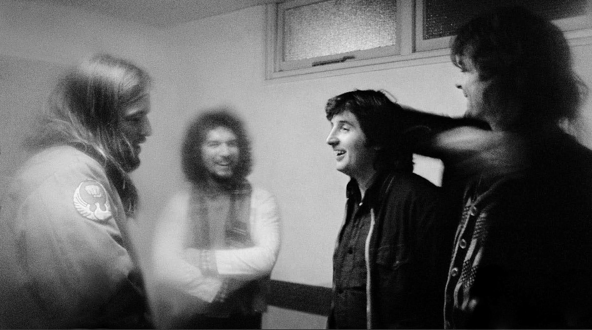 We remember Storm Thorgerson today; here he is with David Gilmour, Aubrey Powell and Richard Wright. Picture: Jill Furmanovsky.
