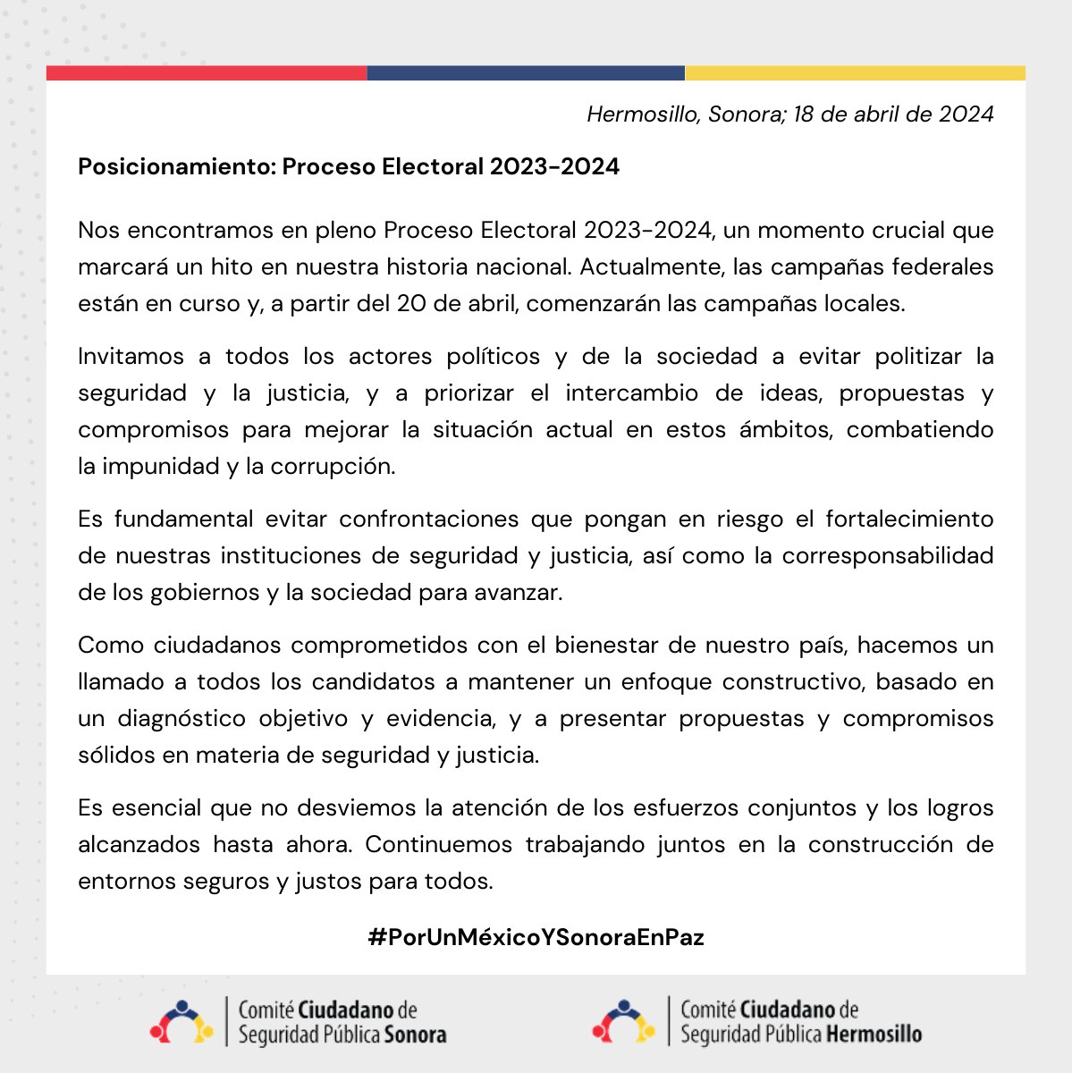 🧐 #Posicionamiento: Proceso Electoral 2023-2024.