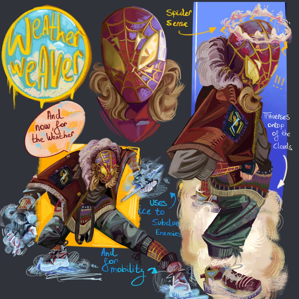 Cr0w_rt_19's tweet photo. Weather weaver ! I recently played through spiderman 2 so I had to get the brainrot out + closeups 

#spidersona #SpiderManAcrossTheSpiderVerse #SpiderVerse #art #myart #SpiderMan #oc #sona https://t.co/a7BFC0zNDT
