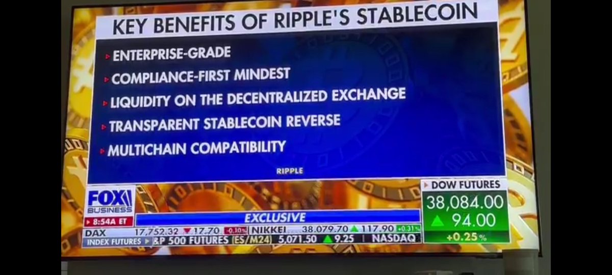 🪙⛓️ BRAD GARLINGHOUSE ON FOX BUSINESS ➡️  KEY BENEFITS OF RIPPLE'S #STABLECOIN

➡️ ENTERPRISE-GRADE
➡️ COMPLIANCE-FIRST MINDSET
➡️ LIQUIDITY ON THE DEX
➡️ TRANSPARENT STABLECOIN RESERVE
➡️ MULTICHAIN COMPATIBILITY #ETHEREUM

➡️ WATCH FULL INTERVIEW: SEE POST BELOW