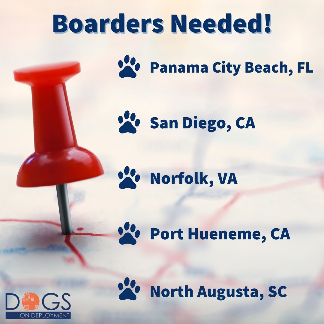 DogsonDeploymnt's tweet photo. These military pets are looking for Boarders! Please visit https://t.co/AkLomocRrh to search for pets in need.

#DoDPetInNeed #MilitaryPetInNeed #DoDFoster #DogsonDeployment #PanamaCityBeach #SanDiego #PortHueneme #NorfolkVA #NorthAugustaSC #Husky #Labrador #AustralianCattleDog https://t.co/X85FbBFPx4