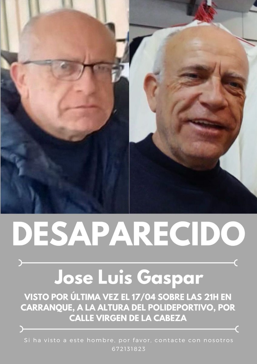 IgnisExplode's tweet photo. José Luís Gaspar esta desaparecido desde el día de ayer por Carranque (Málaga) cerca del Polideportivo, ni su familia ni ámbito cercano saben nada de él, cualquier informacion sobre su paradero es vital, se agradece compartir. https://t.co/GMpccUfzTs